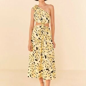 FARM Rio Yellow and Black One Shoulder Dress